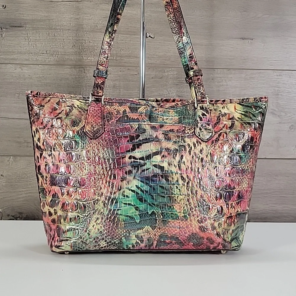 Brahmin Multi-Color Animal Print Croc-Embossed Leather Tote Shoulder Bag - Picture 5 of 16